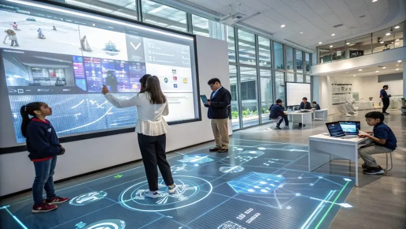 Futuristic visualization of AI-powered personalized learning paths with augmented reality elements