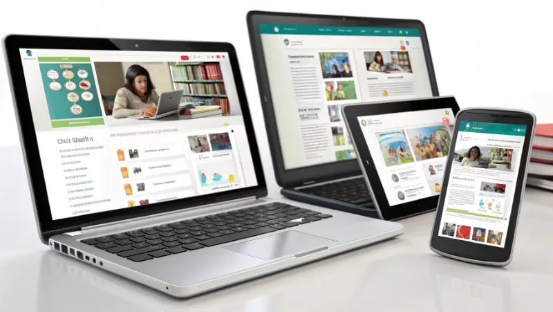 Digital learning modules displayed on multiple devices showing modular educational content